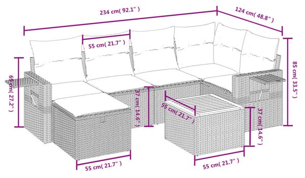 Polyrattan Kerti Ülőgarnitúra - 7 részes