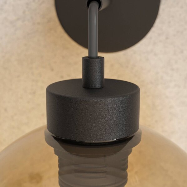 TK Lighting Cubus fali világítás, fekete/borostyán, üveg, Ø 18 cm, E27, dimmelhető, Tiszta / átlátszó, Nappali / Étkező, Üveg, Modern