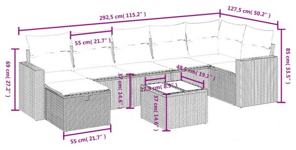 VidaXL Polyrattan Kerti Ülőgarnitúra - 7 részes - Bézs