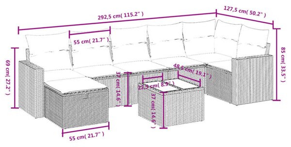 VidaXL Polyrattan Kerti Ülőgarnitúra - 7 részes - Bézs