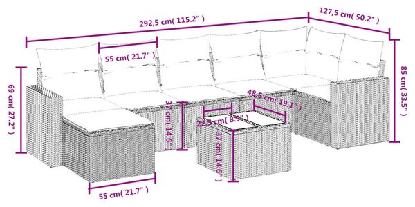 VidaXL Polyrattan Kerti Ülőgarnitúra - Szürke - 8 részes
