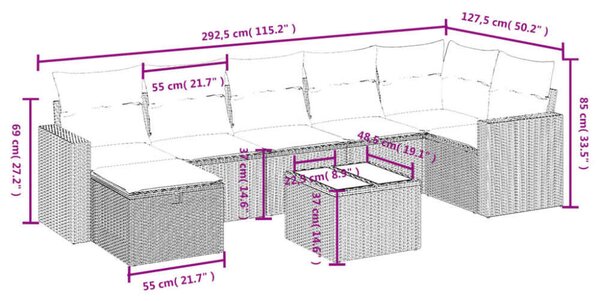 VidaXL Polyrattan Kerti Ülőgarnitúra - Szürke - 8 részes