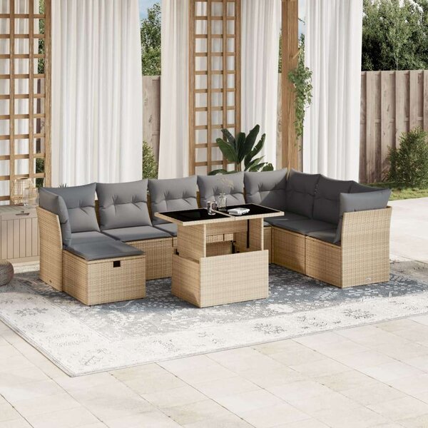 VidaXL Polyrattan Kerti Ülőgarnitúra - 9 részes - Bézs