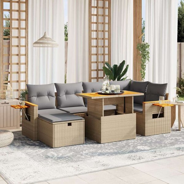 VidaXL Polyrattan Kerti Ülőgarnitúra - 7 részes - Bézs