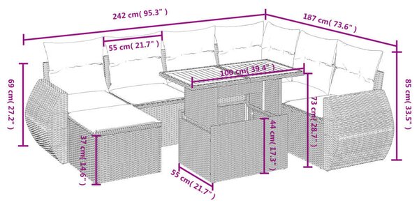 VidaXL Polyrattan Kerti Ülőgarnitúra - 8 részes - Bézs