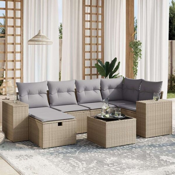 Polyrattan Kerti Ülőgarnitúra - 7 részes - Bézs