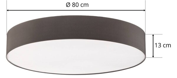 TK Lighting Rondo mennyezeti világítás, szürke Ø 80 cm, dimmelhető, Alu / szürke / cink, Hálószoba, Textil / szövet / selyem, Modern
