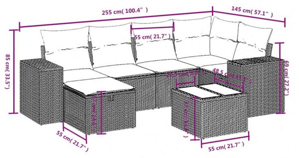 Polyrattan Kerti Ülőgarnitúra - 7 részes - Bézs