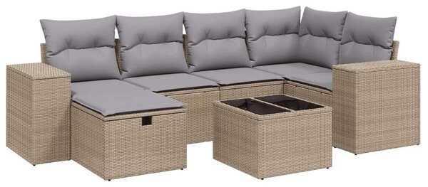Polyrattan Kerti Ülőgarnitúra - 7 részes - Bézs