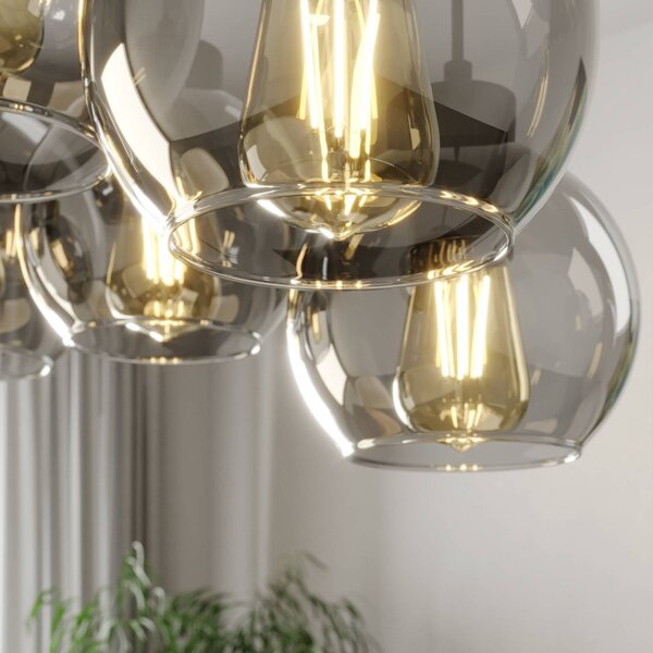 TK Lighting Cubus lógó világítás, 95 cm hosszú, 8 izzós, füstszürke, üveg, dimmelhető, Fekete, Nappali / Étkező, Üveg, Modern