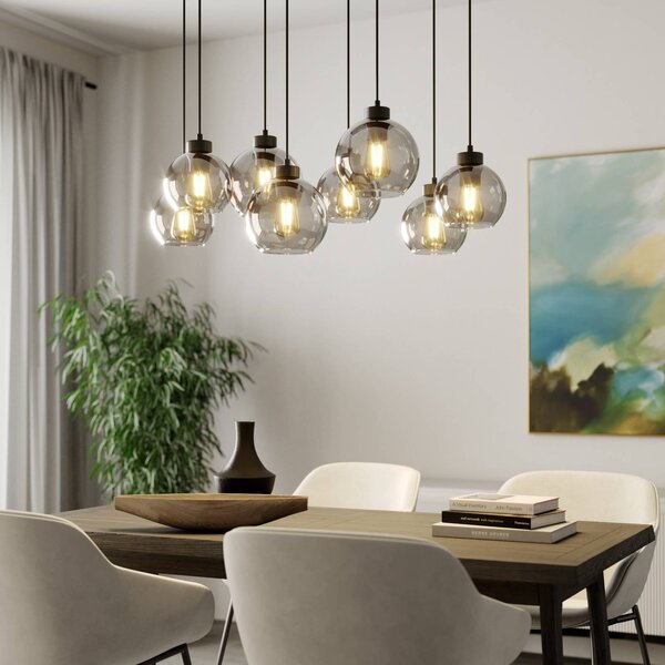 TK Lighting Cubus lógó világítás, 95 cm hosszú, 8 izzós, füstszürke, üveg, dimmelhető, Fekete, Nappali / Étkező, Üveg, Modern