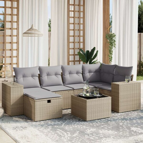 Polyrattan Kerti Ülőgarnitúra - 7 részes - Bézs