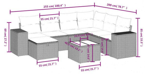 VidaXL Polyrattan Kerti Ülőgarnitúra - 8 részes