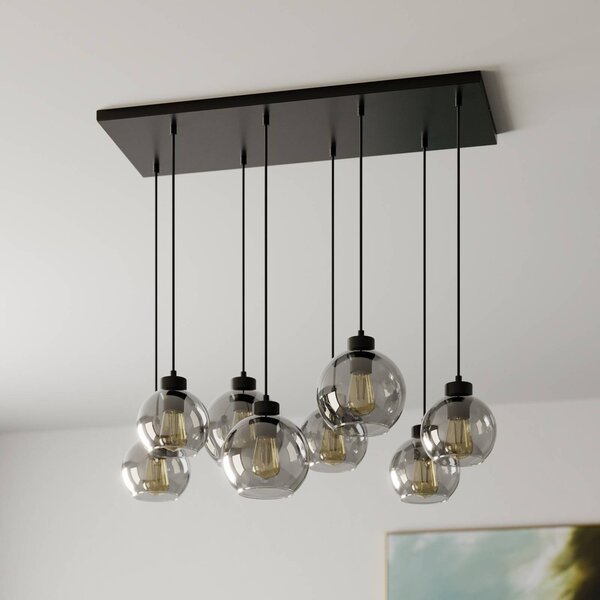 TK Lighting Cubus lógó világítás, 95 cm hosszú, 8 izzós, füstszürke, üveg, dimmelhető, Fekete, Nappali / Étkező, Üveg, Modern