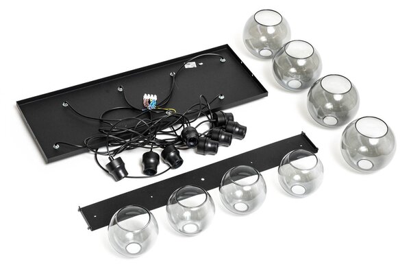 TK Lighting Cubus lógó világítás, 95 cm hosszú, 8 izzós, füstszürke, üveg, dimmelhető, Fekete, Nappali / Étkező, Üveg, Modern