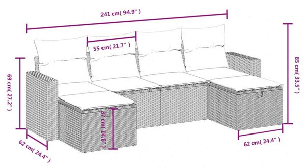 Polyrattan Kerti Ülőgarnitúra - 6 részes - Bézs