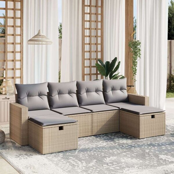Polyrattan Kerti Ülőgarnitúra - 6 részes - Bézs
