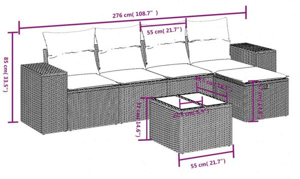 VidaXL Polyrattan Kerti Ülőgarnitúra - 6 részes