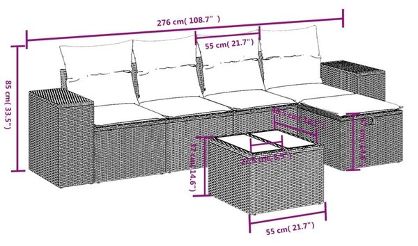 VidaXL Polyrattan Kerti Ülőgarnitúra - 6 részes