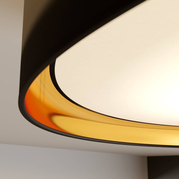 TK Lighting Hilton mennyezeti világítás, fekete/arany, Ø 60 cm, dimmelhető, Fekete, Nappali / Étkező, fém, Modern