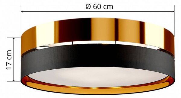 TK Lighting Hilton mennyezeti világítás, fekete/arany, Ø 60 cm, dimmelhető, Fekete, Nappali / Étkező, fém, Modern