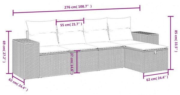 VidaXL Polyrattan Kerti Ülőgarnitúra - 5 részes - Bézs