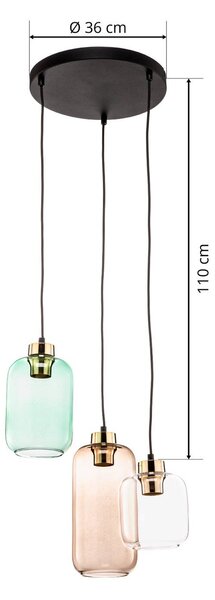 TK Lighting Marco Green lógó világítás, 3 izzós, átlátszó/zöld/barna, dimmelhető, Tiszta / átlátszó, Nappali / Étkező, Üveg, Modern