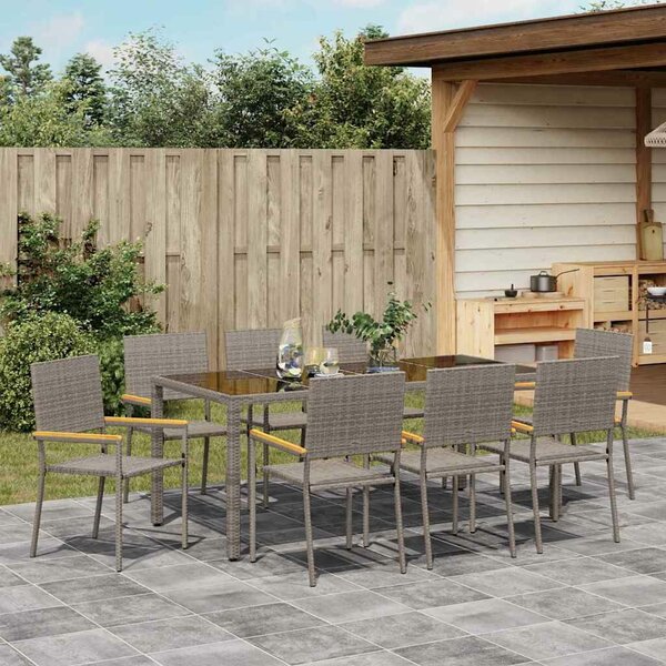 VidaXL Kert étkező szett 9 pcs Szürke 190 x 90 x 75 cm polirattan