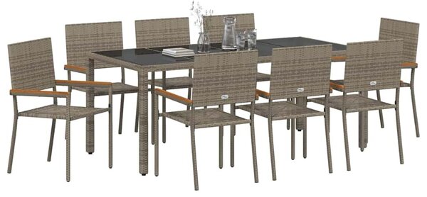 VidaXL Kert étkező szett 9 pcs Szürke 190 x 90 x 75 cm polirattan