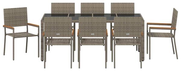 VidaXL Kert étkező szett 9 pcs Szürke 190 x 90 x 75 cm polirattan