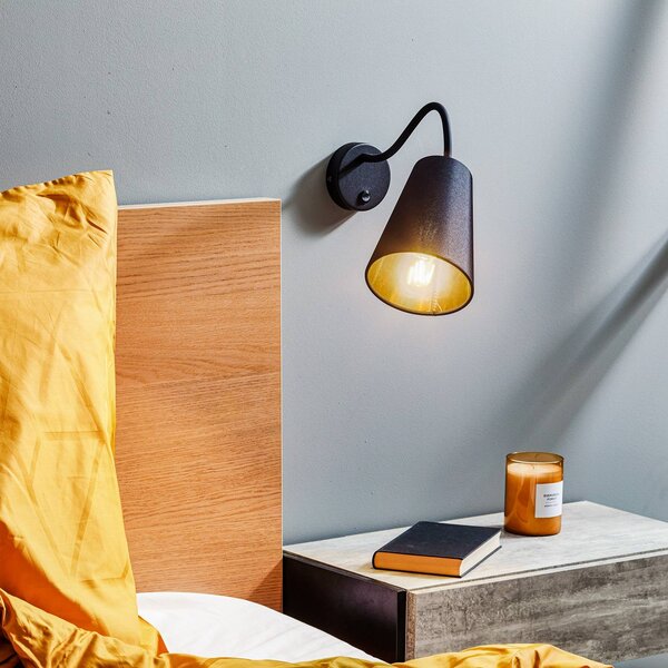 TK Lighting Fali világítás Wire, fekete/arany, Fekete, Nappali / Étkező, Textil / szövet / selyem, Modern