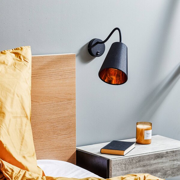 TK Lighting Fali világítás Wire, fekete/arany, Fekete, Nappali / Étkező, Textil / szövet / selyem, Modern
