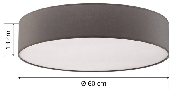 TK Lighting Rondo mennyezeti világítás, szürke Ø 60 cm, dimmelhető, Alu / szürke / cink, Hálószoba, Textil / szövet / selyem, Modern
