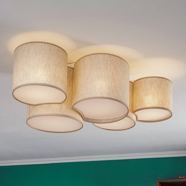 TK Lighting Mona Nature mennyezeti világítás, 5 izzós, természetes vászon, dimmelhető, Nappali / Étkező, Textil / szövet / selyem, Modern