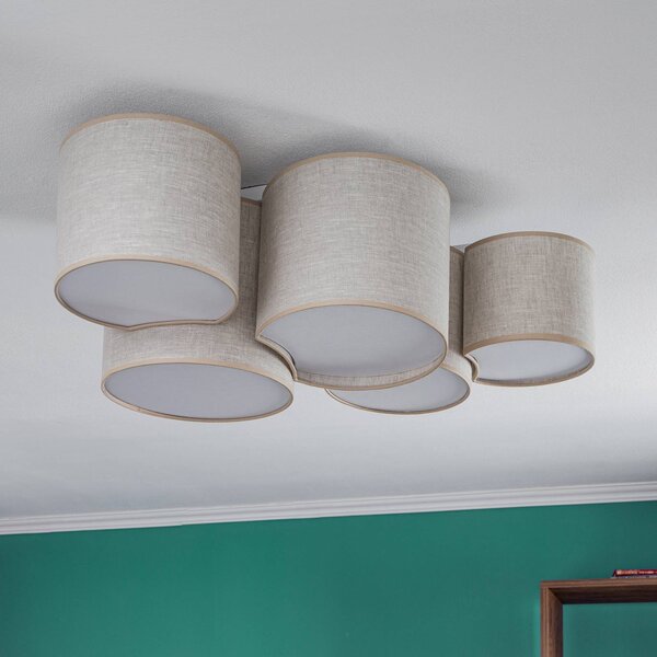 TK Lighting Mona Nature mennyezeti világítás, 5 izzós, természetes vászon, dimmelhető, Nappali / Étkező, Textil / szövet / selyem, Modern