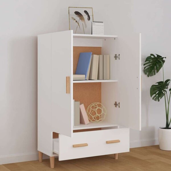 Modern Fehér Fa Szekrény - 70x31x115 cm - Fiókkal és Polcokkal