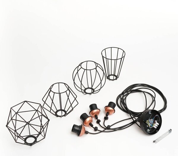 TK Lighting Galaxy lógó világítás négy ketrecbúra, dimmelhető, Fekete, Nappali / Étkező, fém, Modern