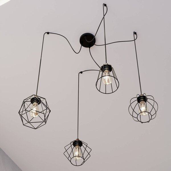 TK Lighting Galaxy lógó világítás négy ketrecbúra, dimmelhető, Fekete, Nappali / Étkező, fém, Modern