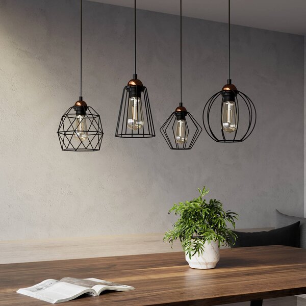 TK Lighting Galaxy lógó világítás négy ketrecbúra, dimmelhető, Fekete, Nappali / Étkező, fém, Modern
