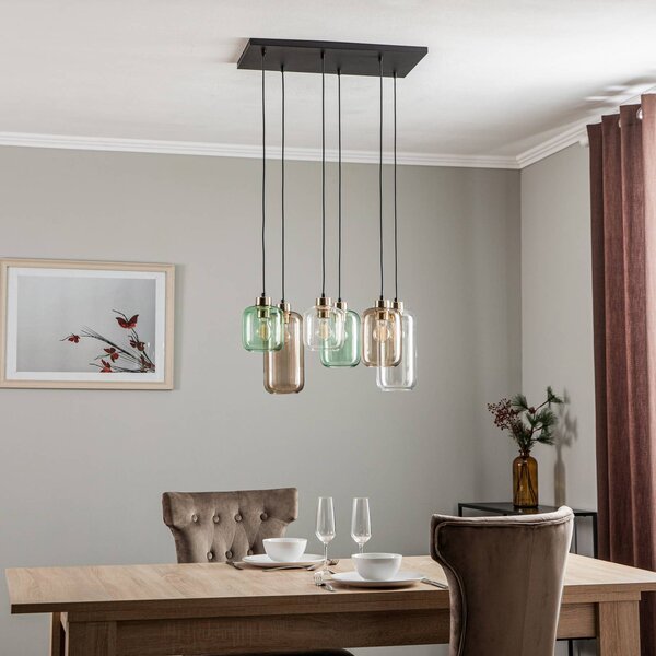 TK Lighting Marco Green lógó világítás, 6 izzós, átlátszó/zöld/barna, dimmelhető, Tiszta / átlátszó, Nappali / Étkező, Üveg, Modern