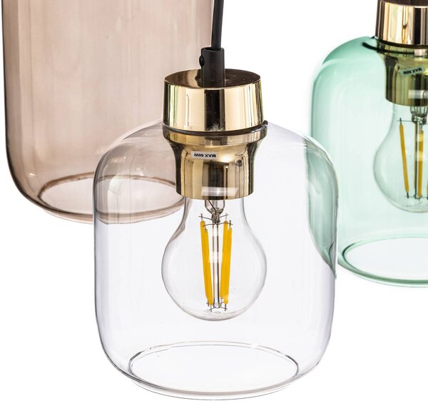 TK Lighting Marco Green lógó világítás, 6 izzós, átlátszó/zöld/barna, dimmelhető, Tiszta / átlátszó, Nappali / Étkező, Üveg, Modern