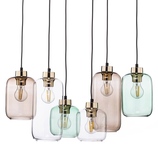 TK Lighting Marco Green lógó világítás, 6 izzós, átlátszó/zöld/barna, dimmelhető, Tiszta / átlátszó, Nappali / Étkező, Üveg, Modern