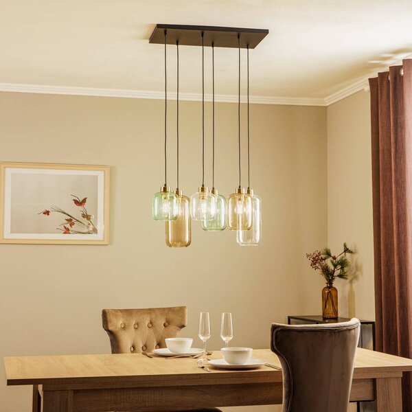 TK Lighting Marco Green lógó világítás, 6 izzós, átlátszó/zöld/barna, dimmelhető, Tiszta / átlátszó, Nappali / Étkező, Üveg, Modern