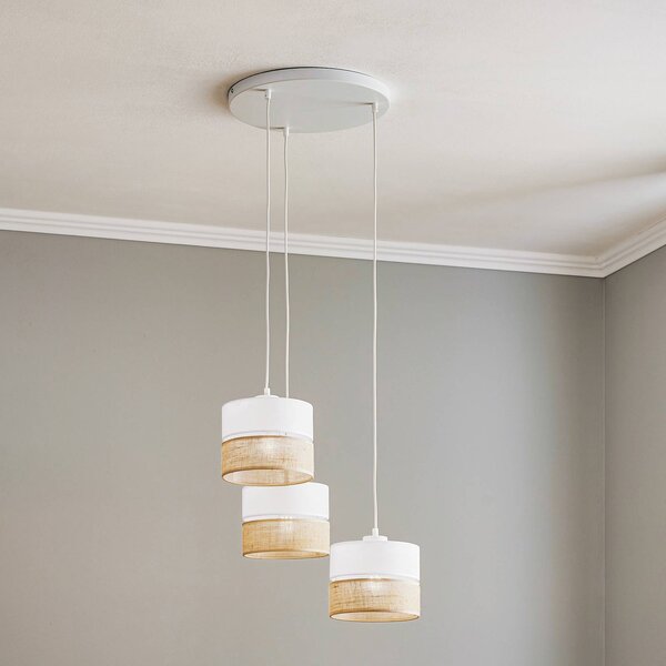 TK Lighting Linobianco lógó világítás, kerek, 3 izzós, dimmelhető, Fehér / opál, Nappali / Étkező, Textil / szövet / selyem, Modern