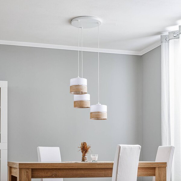 TK Lighting Linobianco lógó világítás, kerek, 3 izzós, dimmelhető, Fehér / opál, Nappali / Étkező, Textil / szövet / selyem, Modern