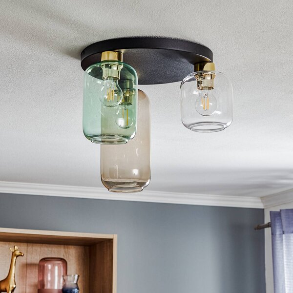 TK Lighting Marco Green mennyezeti világítás, 3 izzós, átlátszó/zöld/barna, dimmelhető, Tiszta / átlátszó, Nappali / Étkező, Üveg, Modern