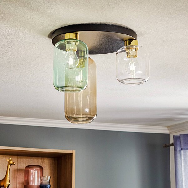 TK Lighting Marco Green mennyezeti világítás, 3 izzós, átlátszó/zöld/barna, dimmelhető, Tiszta / átlátszó, Nappali / Étkező, Üveg, Modern