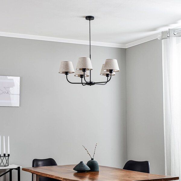 TK Lighting Chicago csillár, vászon árnyékoló, 5 izzós, dimmelhető, Krém / borostyánsárga, Nappali / Étkező, Textil / szövet / selyem