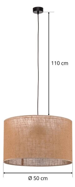TK Lighting Juta lógó világítás, 1 izzó Ø 50 cm, dimmelhető, Barna / rozsda, Nappali / Étkező, Textil / szövet / selyem