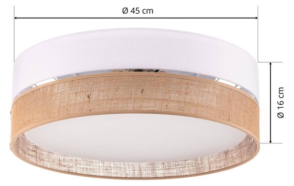 TK Lighting Linobianco mennyezeti világítás, Ø 45 cm, dimmelhető, Nappali / Étkező, Textil / szövet / selyem, Modern